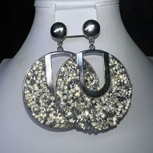 Chunky CZ Super Sparkle Modern Circular Silver Tone Earrings